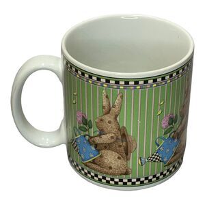 Sakura Debbie Mumm 1998 Easter Bunnies Bunny Rabbit Cup Mug - Green